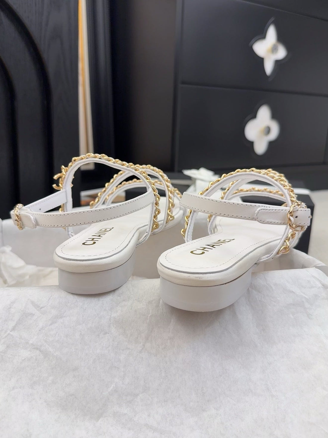 CC 25S Sandal Three Leather Strap White Calfskin