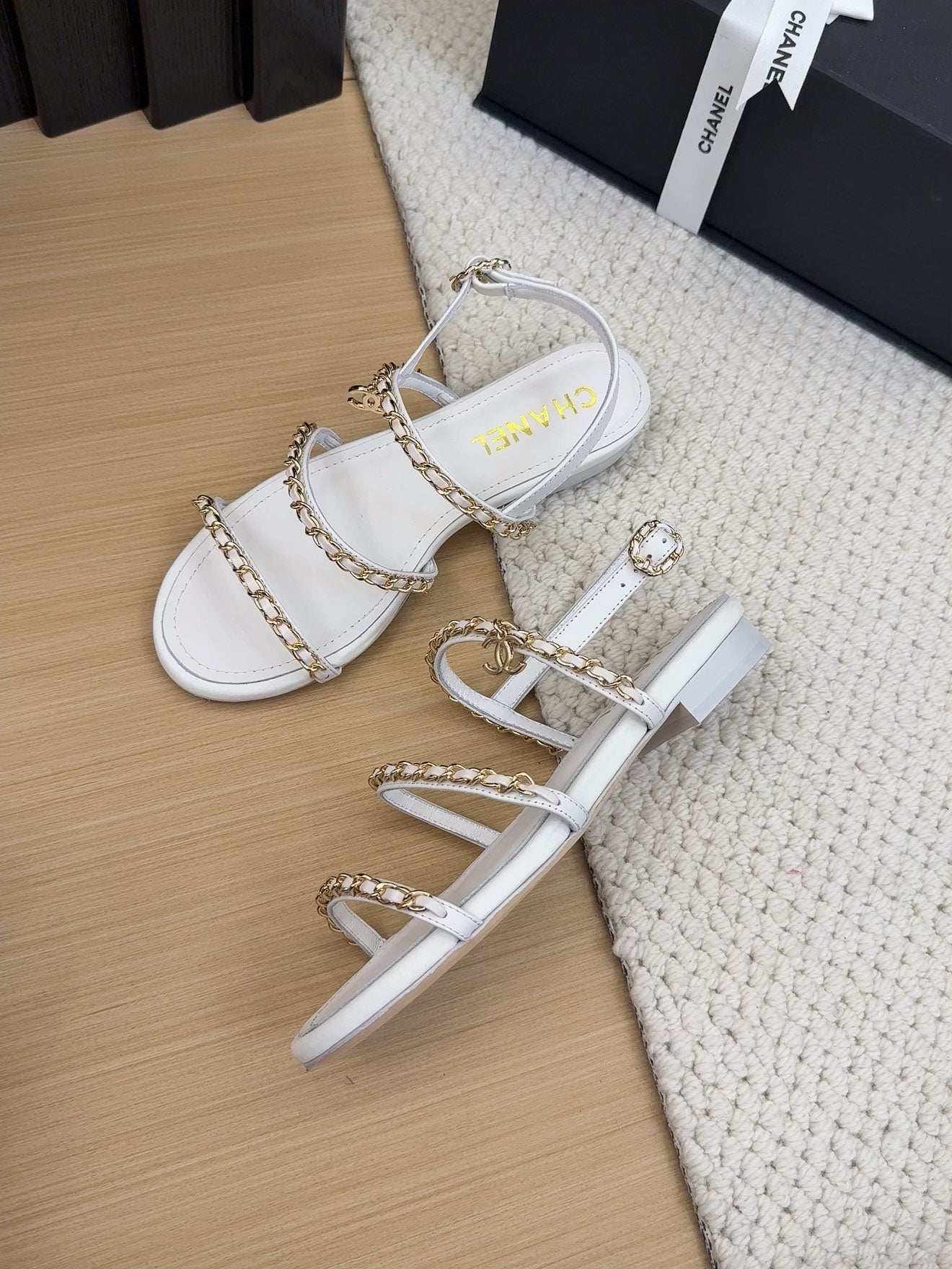 CC 25S Sandal Three Leather Strap White Calfskin