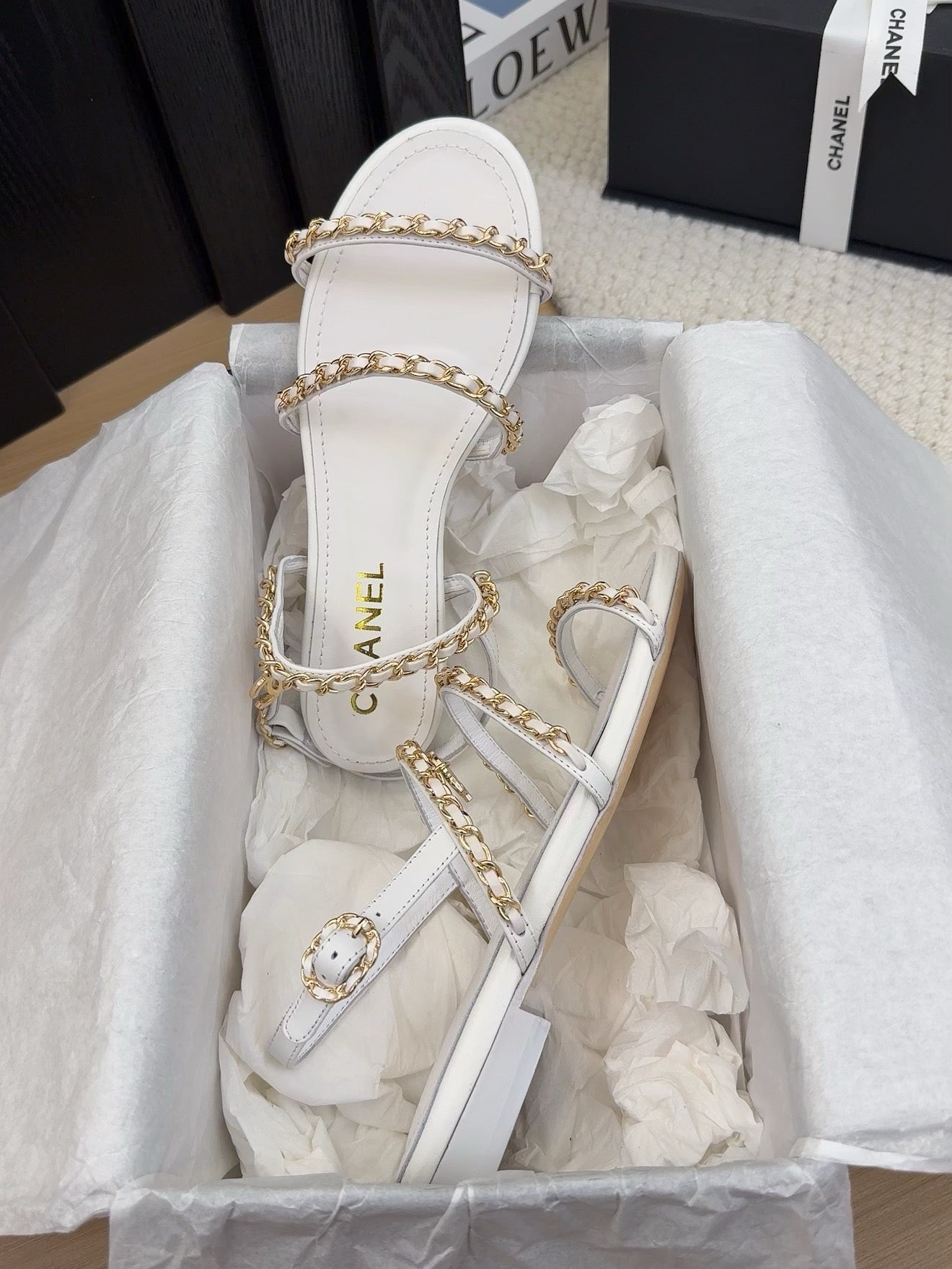 CC 25S Sandal Three Leather Strap White Calfskin