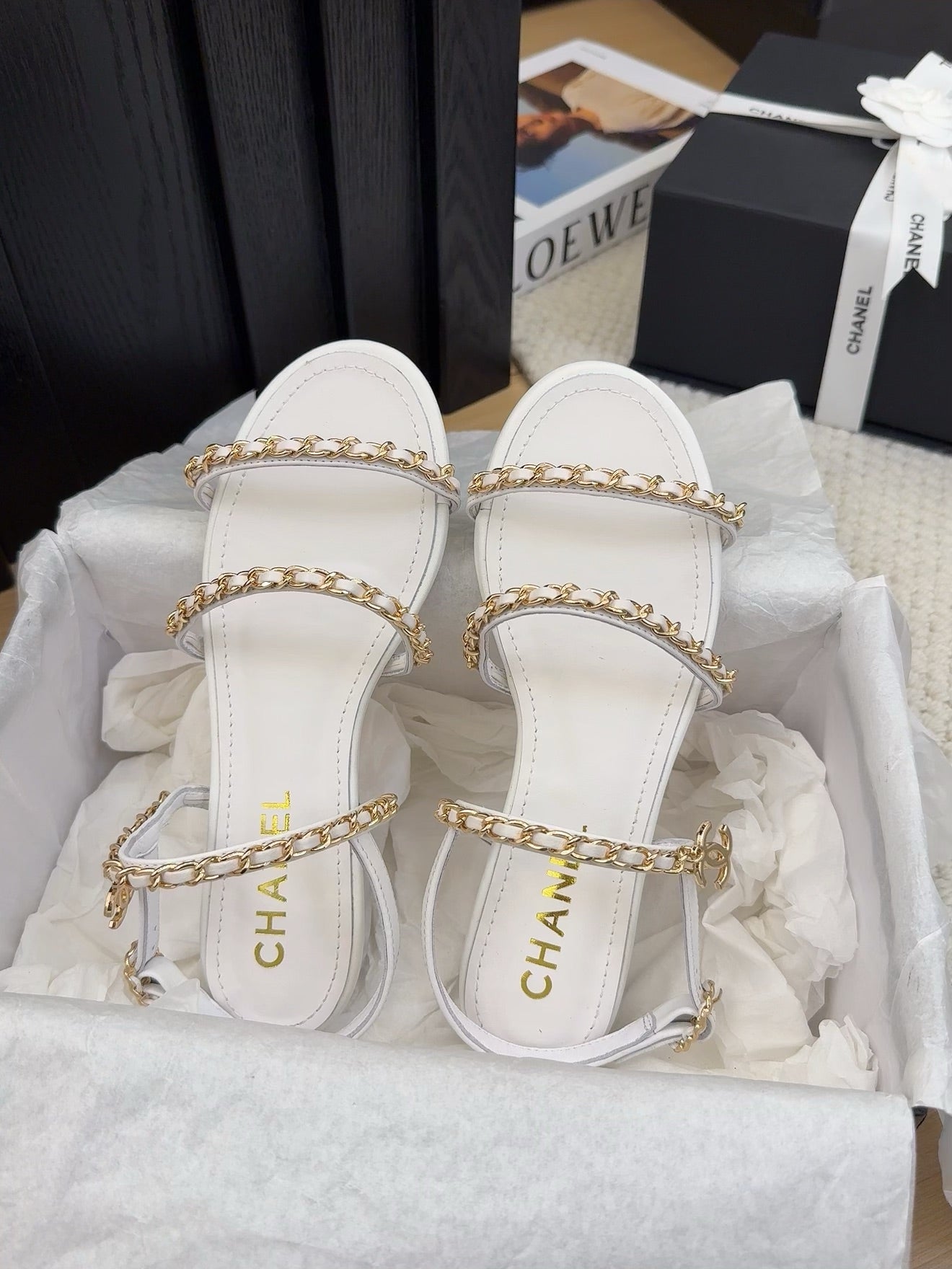 CC 25S Sandal Three Leather Strap White Calfskin