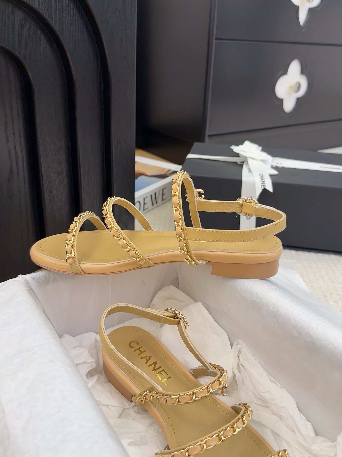 CC 25S Sandal Three Leather Strap Beige Calfskin