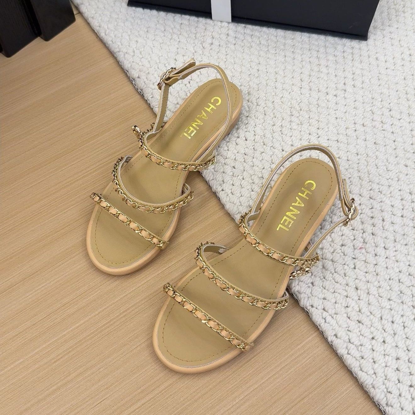 CC 25S Sandal Three Leather Strap Beige Calfskin