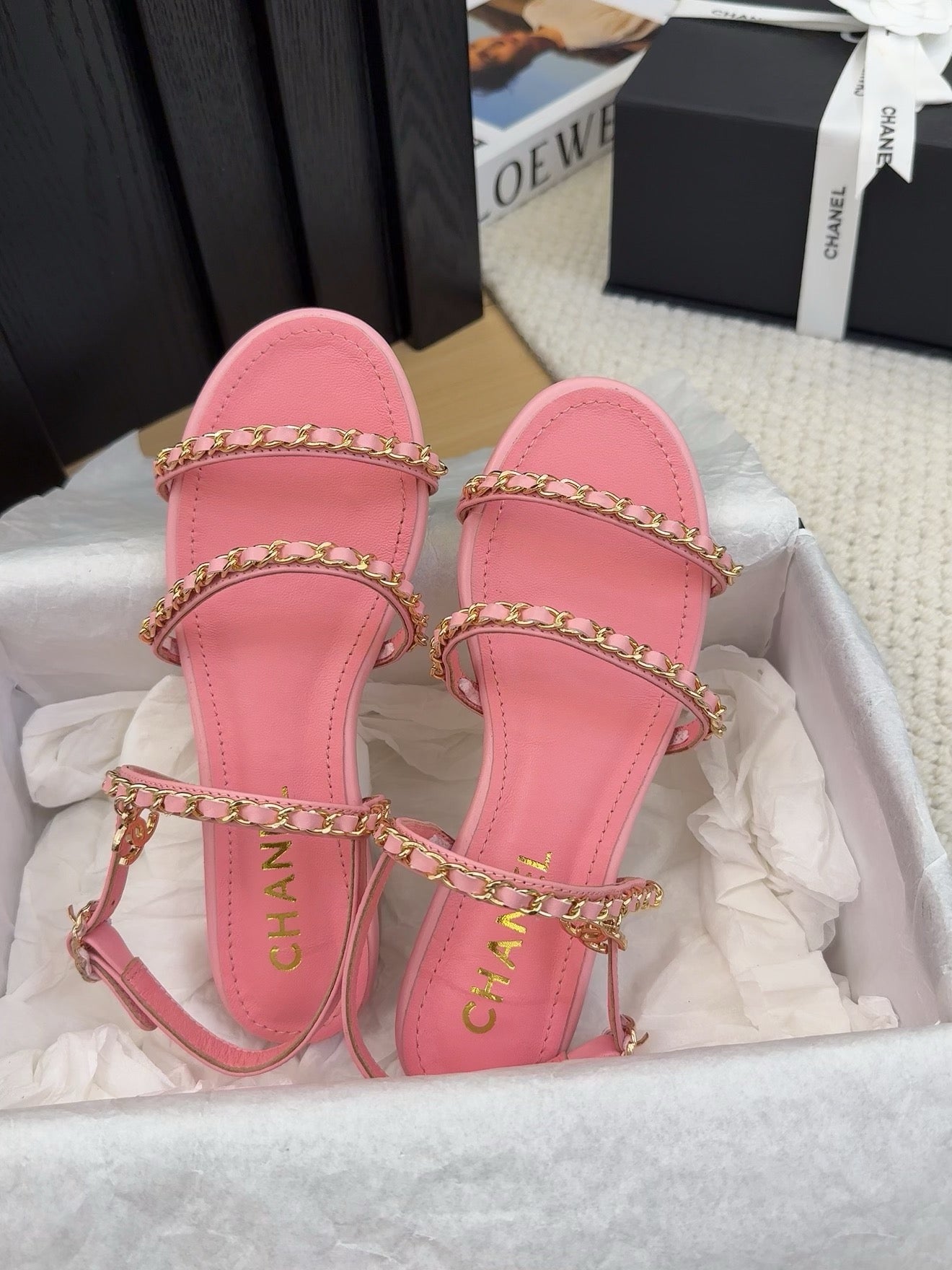 CC 25S Sandal Three Leather Strap Pink Calfskin