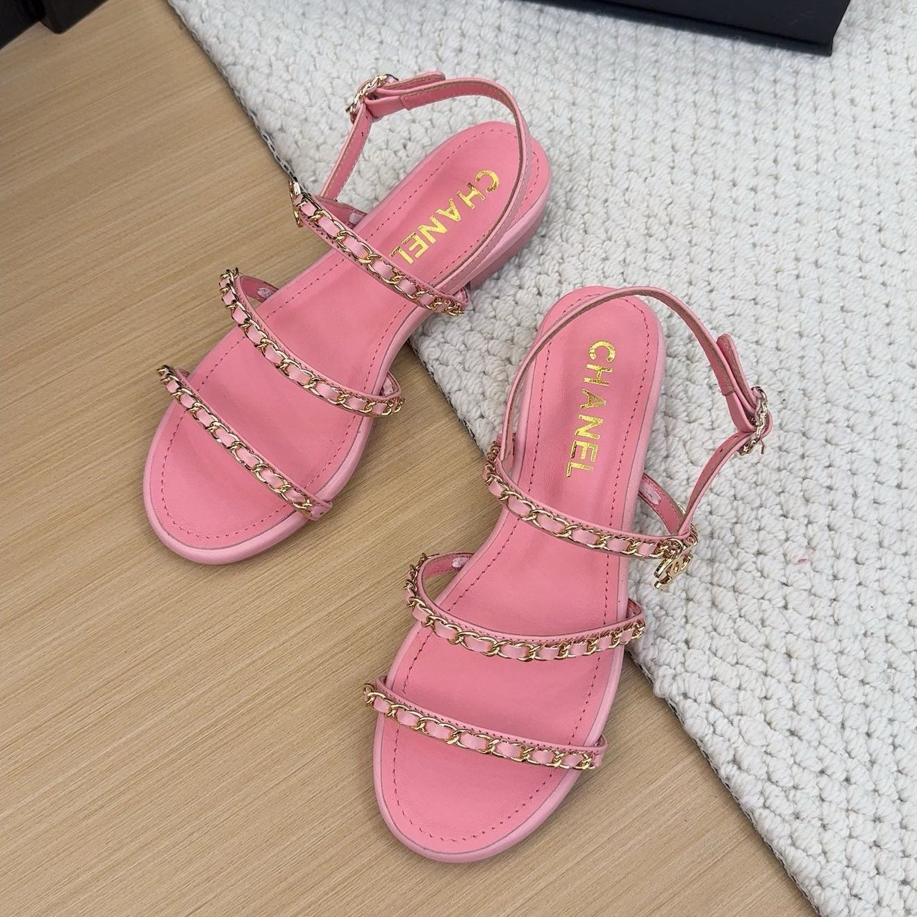 CC 25S Sandal Three Leather Strap Pink Calfskin
