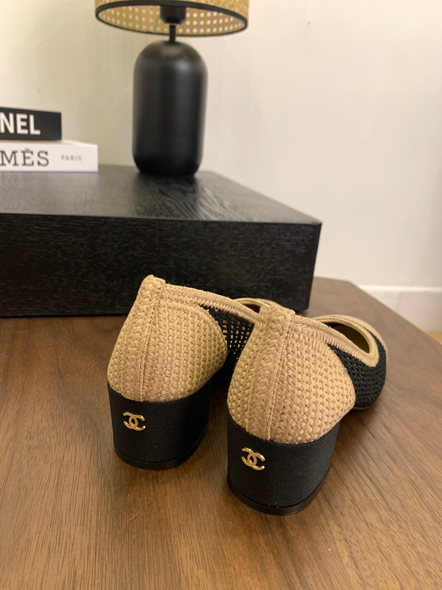 CC 25p Ballet Heel 50mm Black Beige Raffia