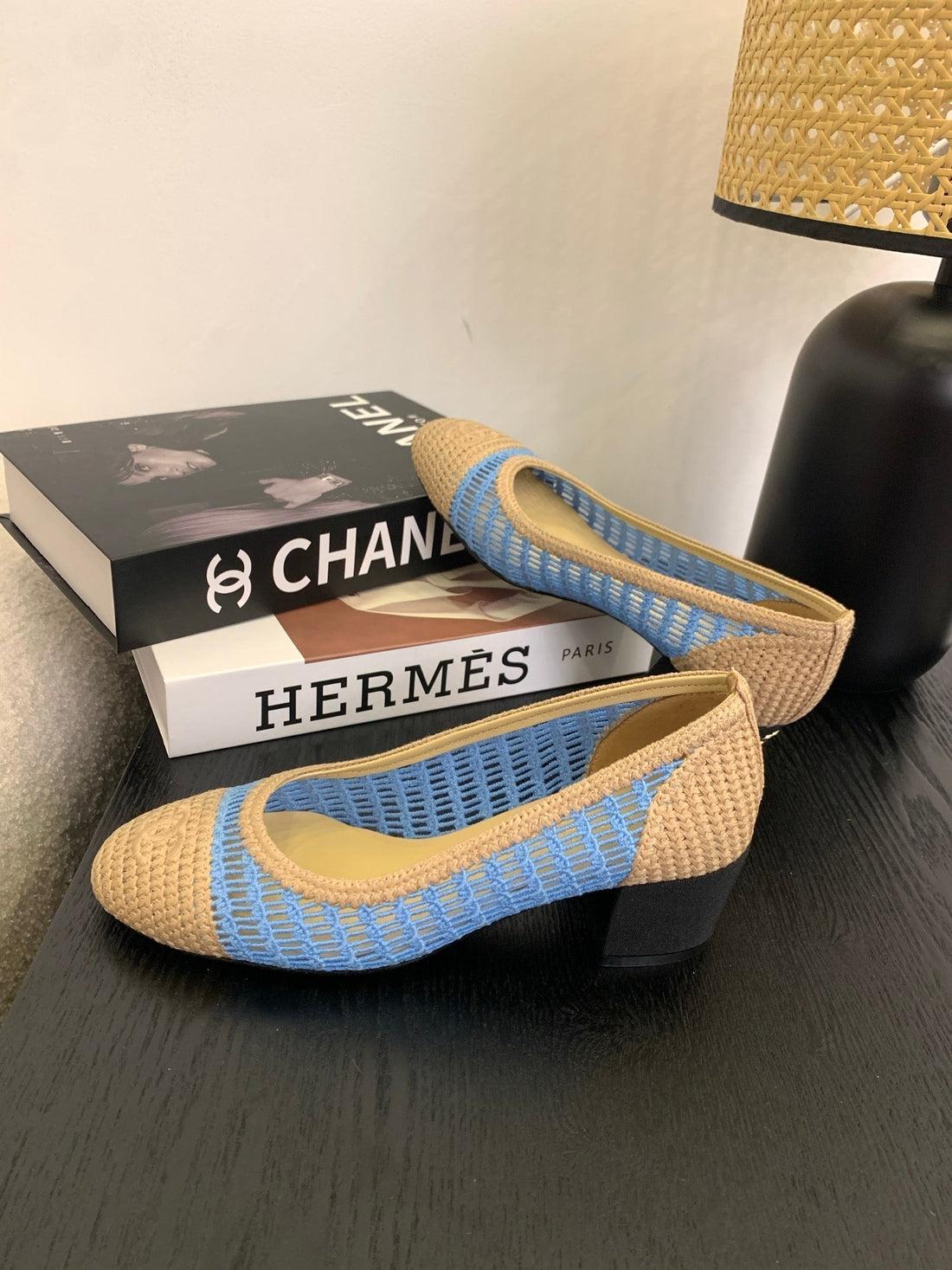 CC 25p Ballet Heel 50mm Blue Beige Raffia