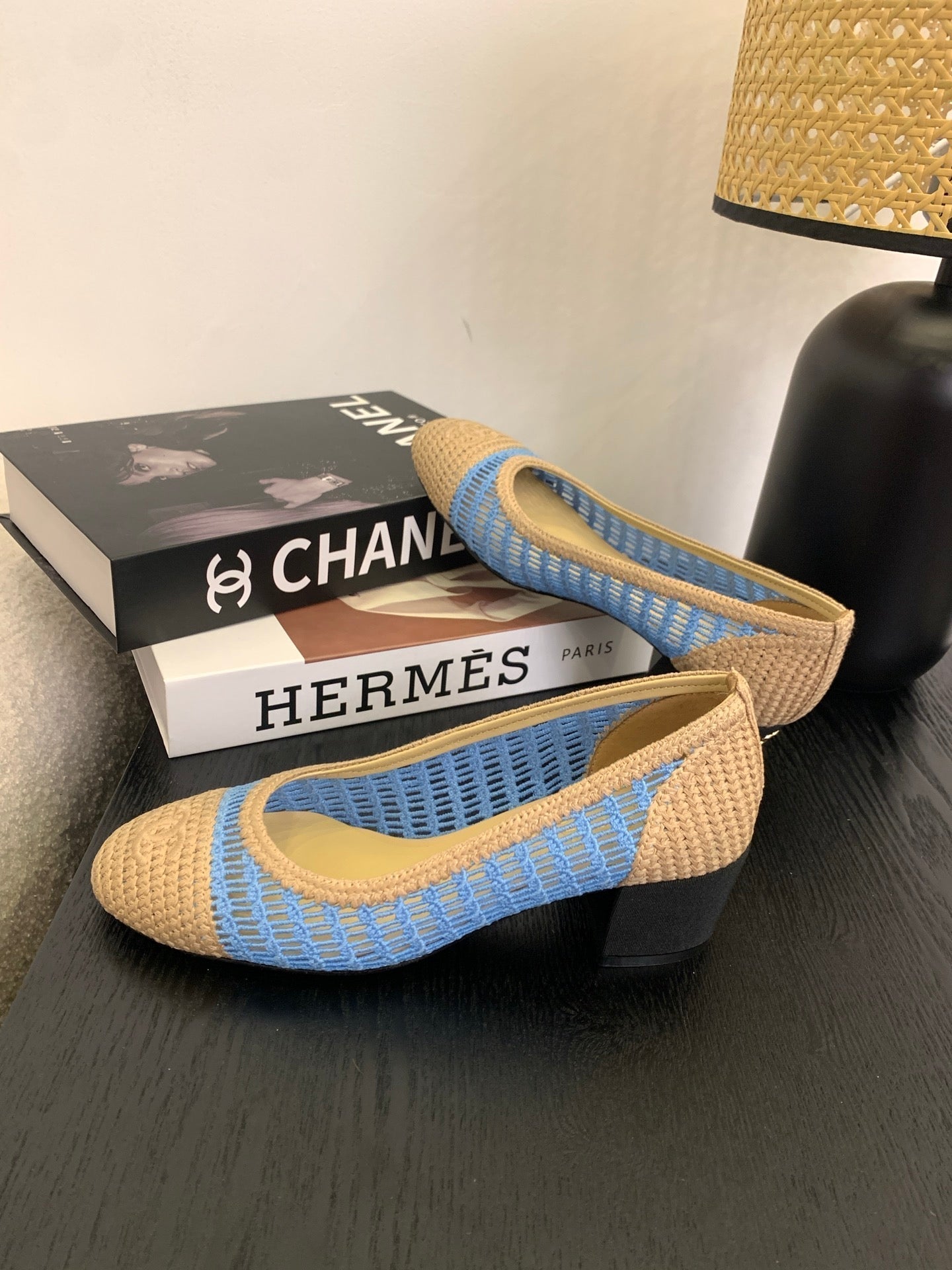 CC 25p Ballet Heel 50mm Blue Beige Raffia