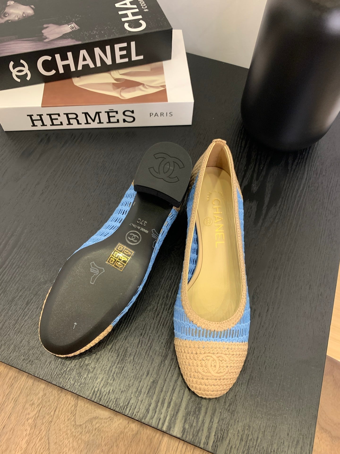 CC 25p Ballet Heel 50mm Blue Beige Raffia