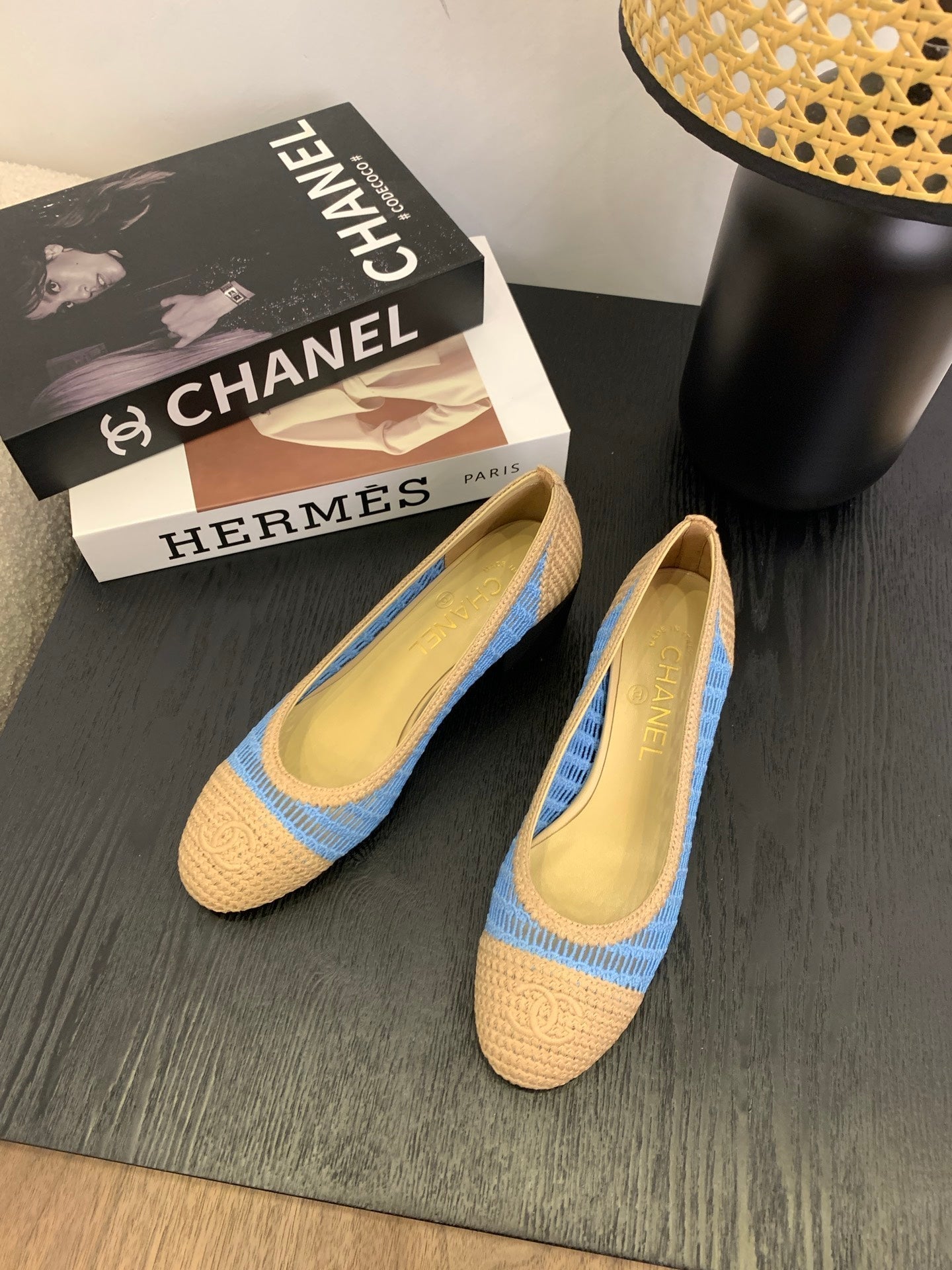 CC 25p Ballet Heel 50mm Blue Beige Raffia