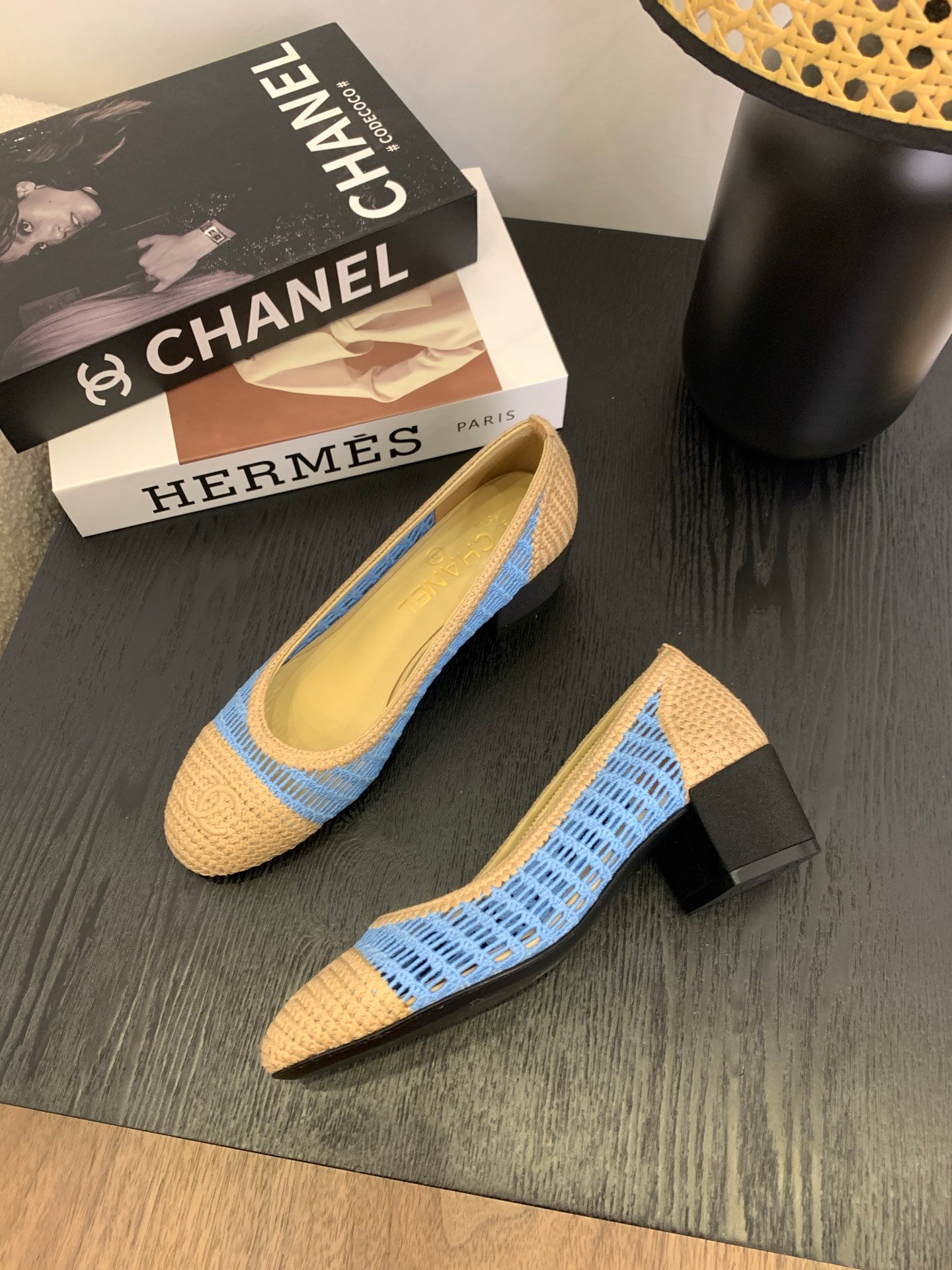 CC 25p Ballet Heel 50mm Blue Beige Raffia