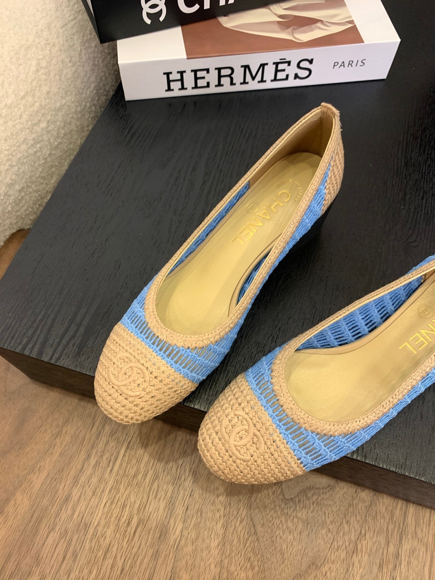 CC 25p Ballet Heel 50mm Blue Beige Raffia