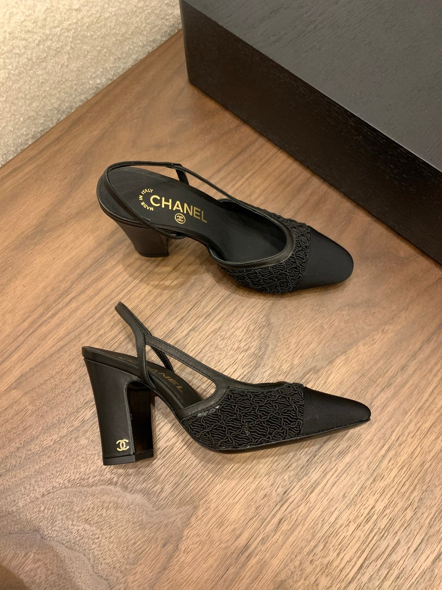 CC 25 Sandal Heel 85mm Black Fabric Grosgrain