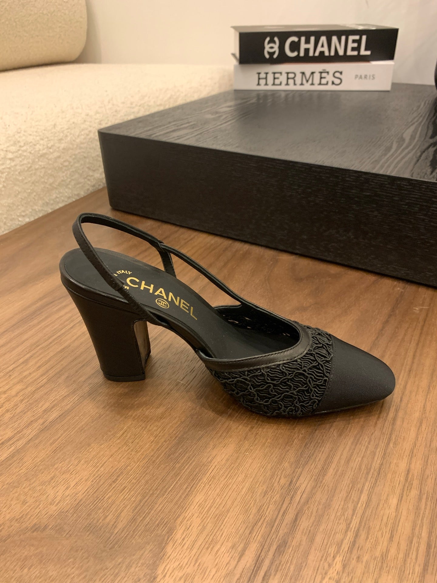 CC 25 Sandal Heel 85mm Black Fabric Grosgrain