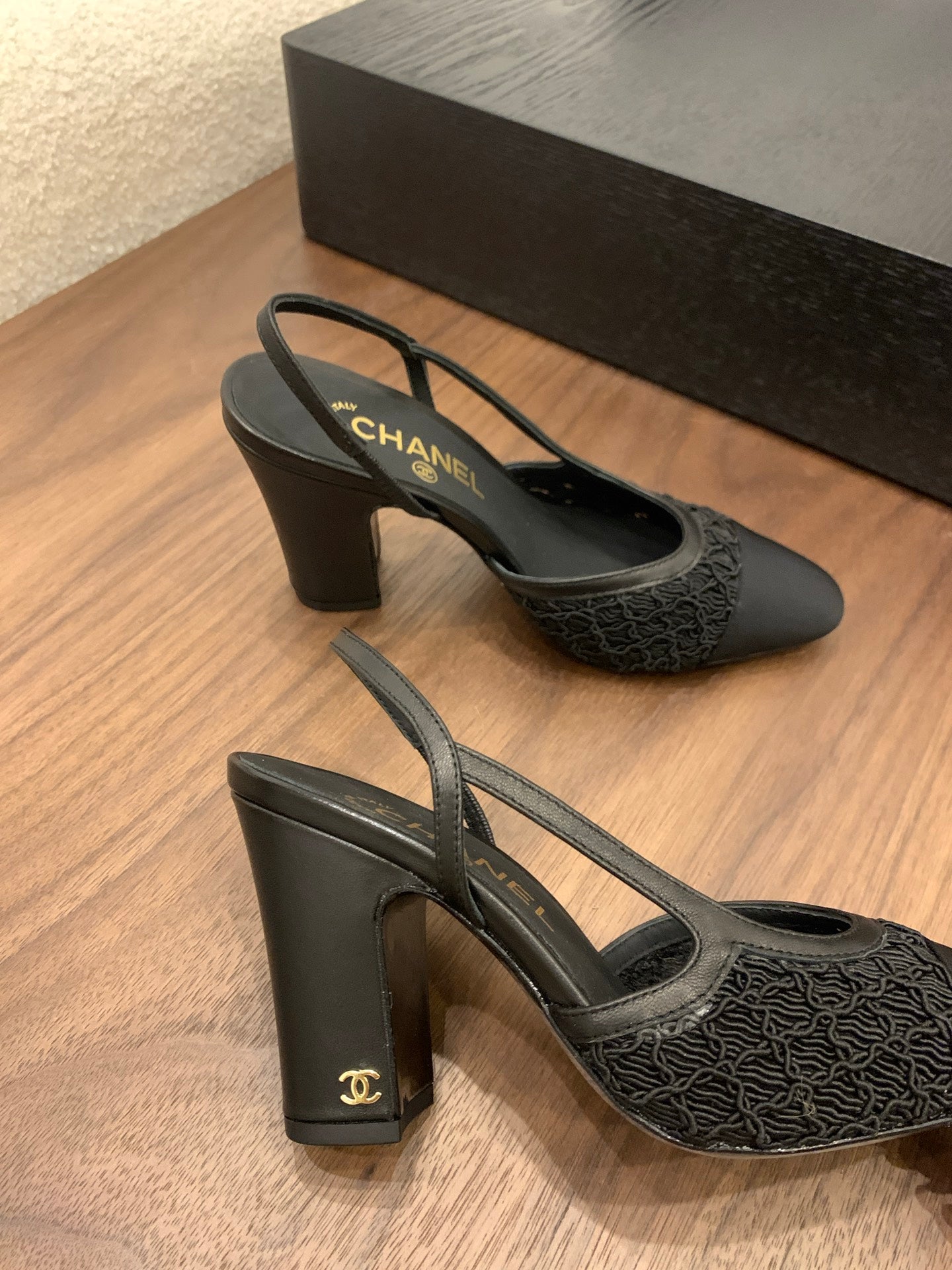 CC 25 Sandal Heel 85mm Black Fabric Grosgrain