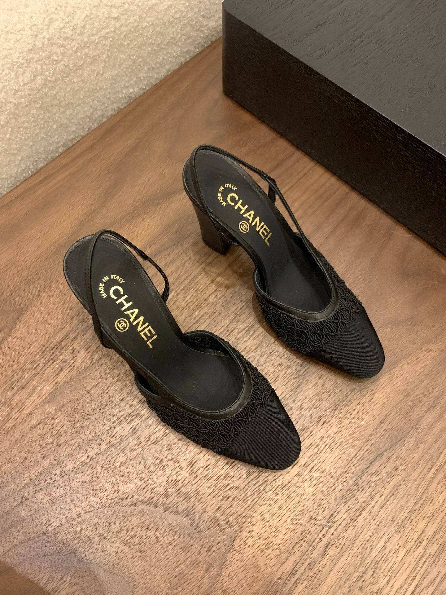 CC 25 Sandal Heel 85mm Black Fabric Grosgrain