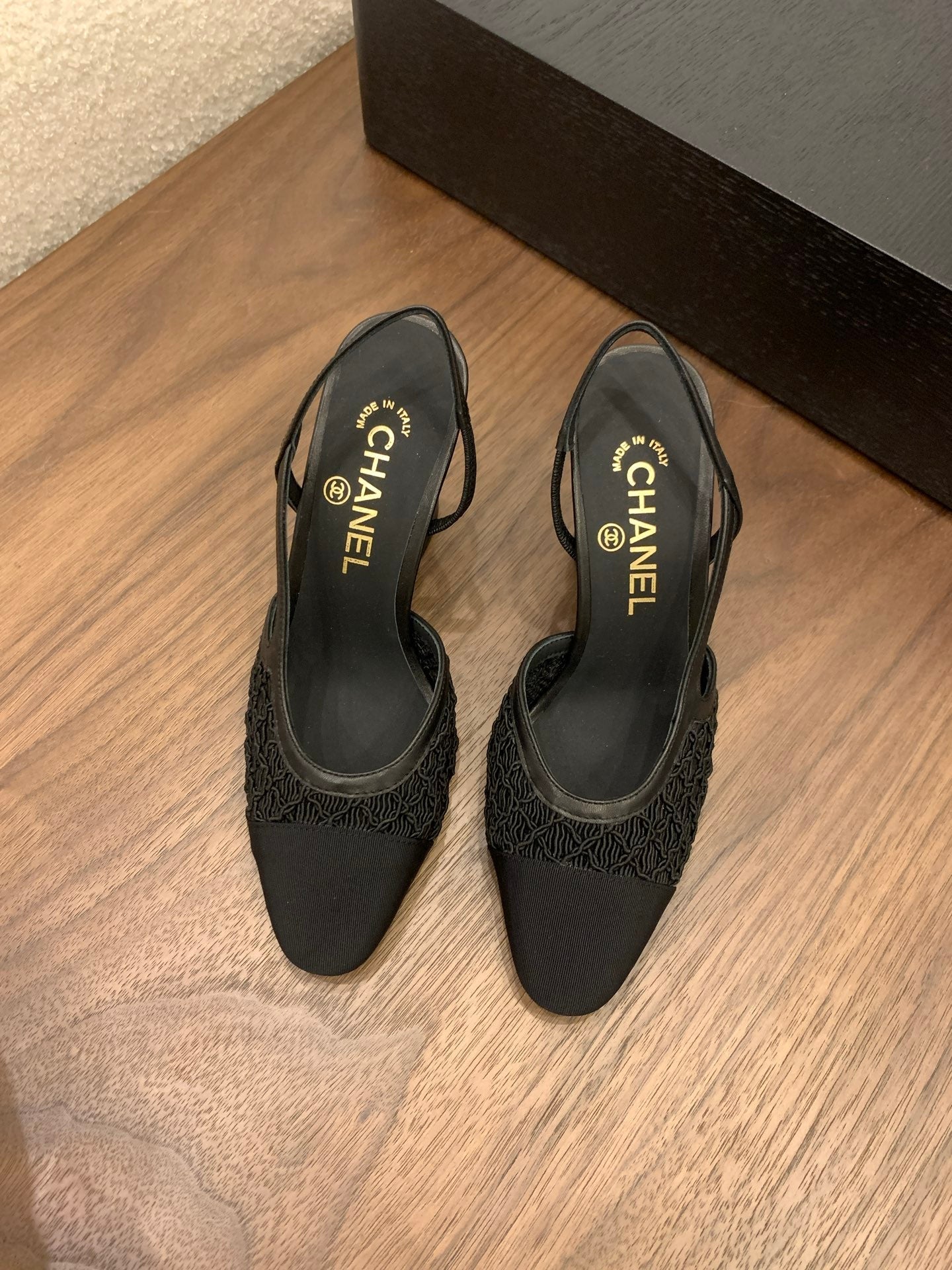 CC 25 Sandal Heel 85mm Black Fabric Grosgrain