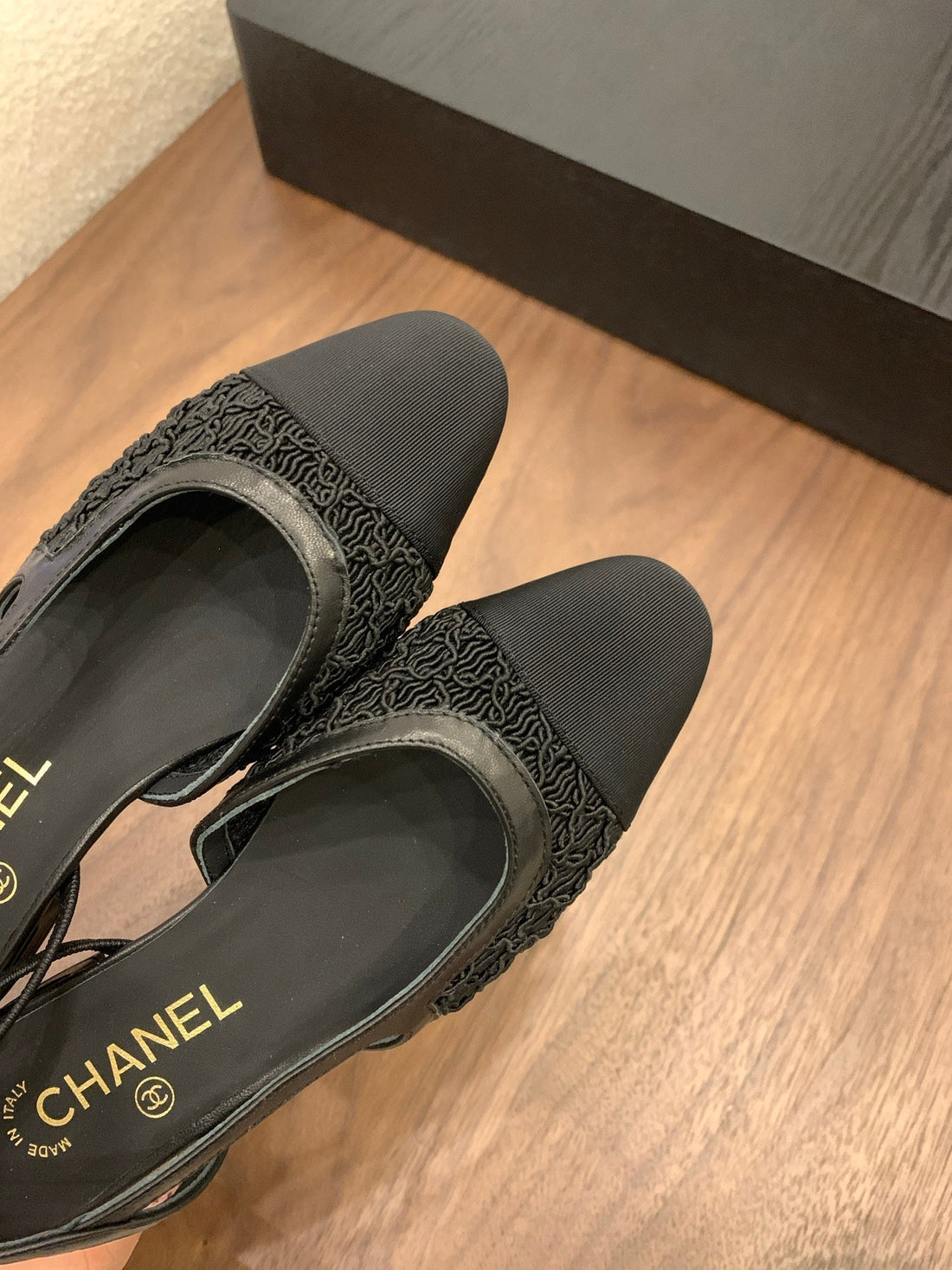 CC 25 Slingback Flat Black Fabric Grosgrain