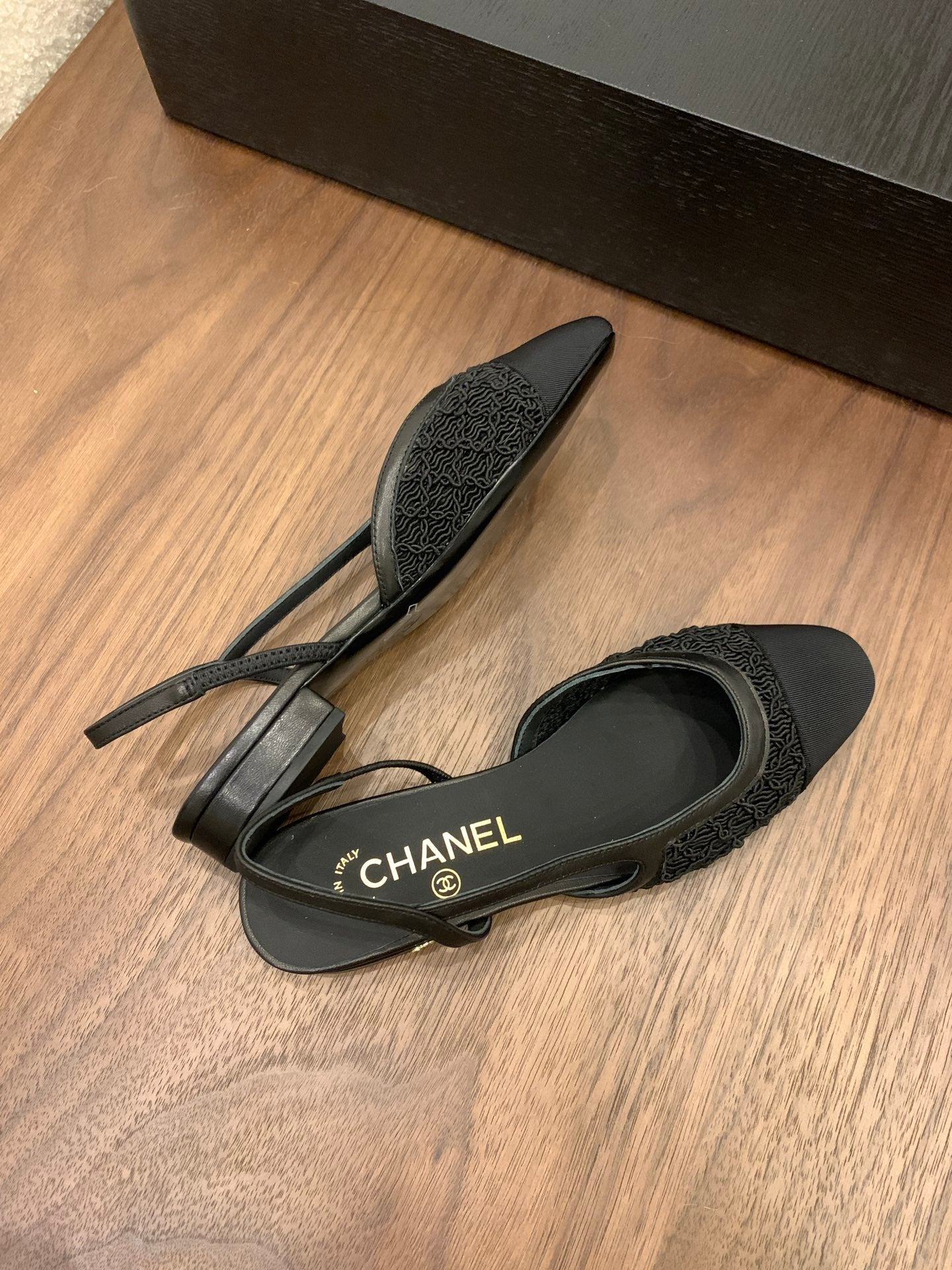 CC 25 Slingback Flat Black Fabric Grosgrain