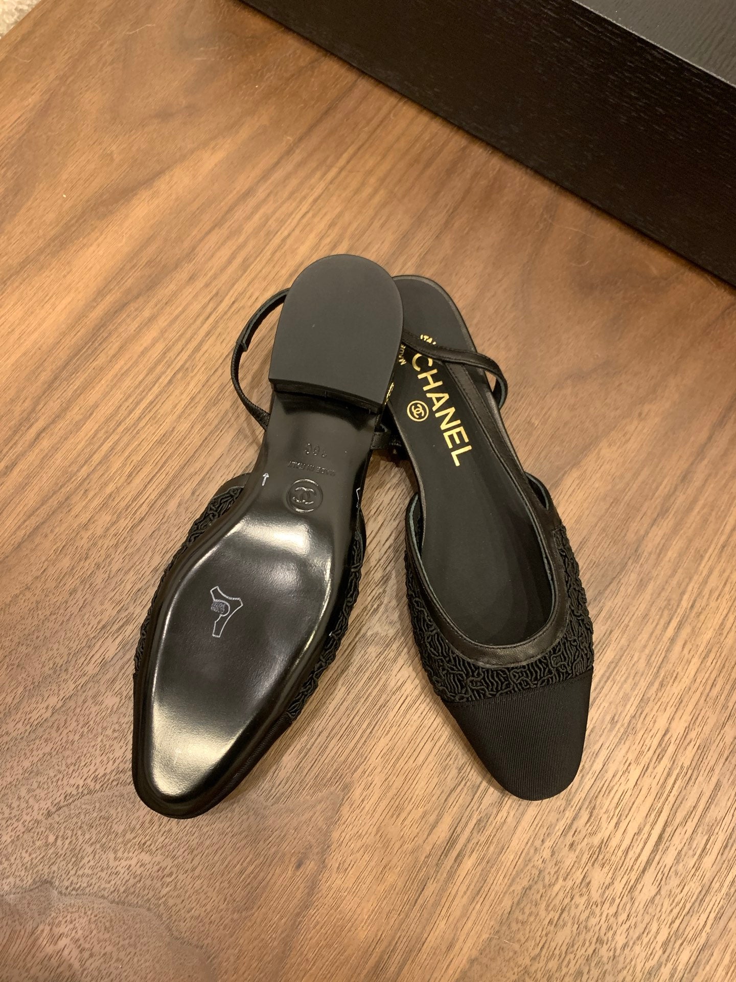 CC 25 Slingback Flat Black Fabric Grosgrain