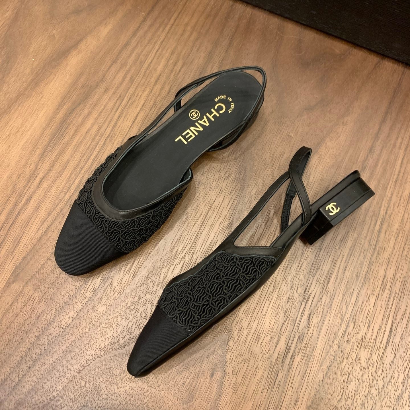 CC 25 Slingback Flat Black Fabric Grosgrain