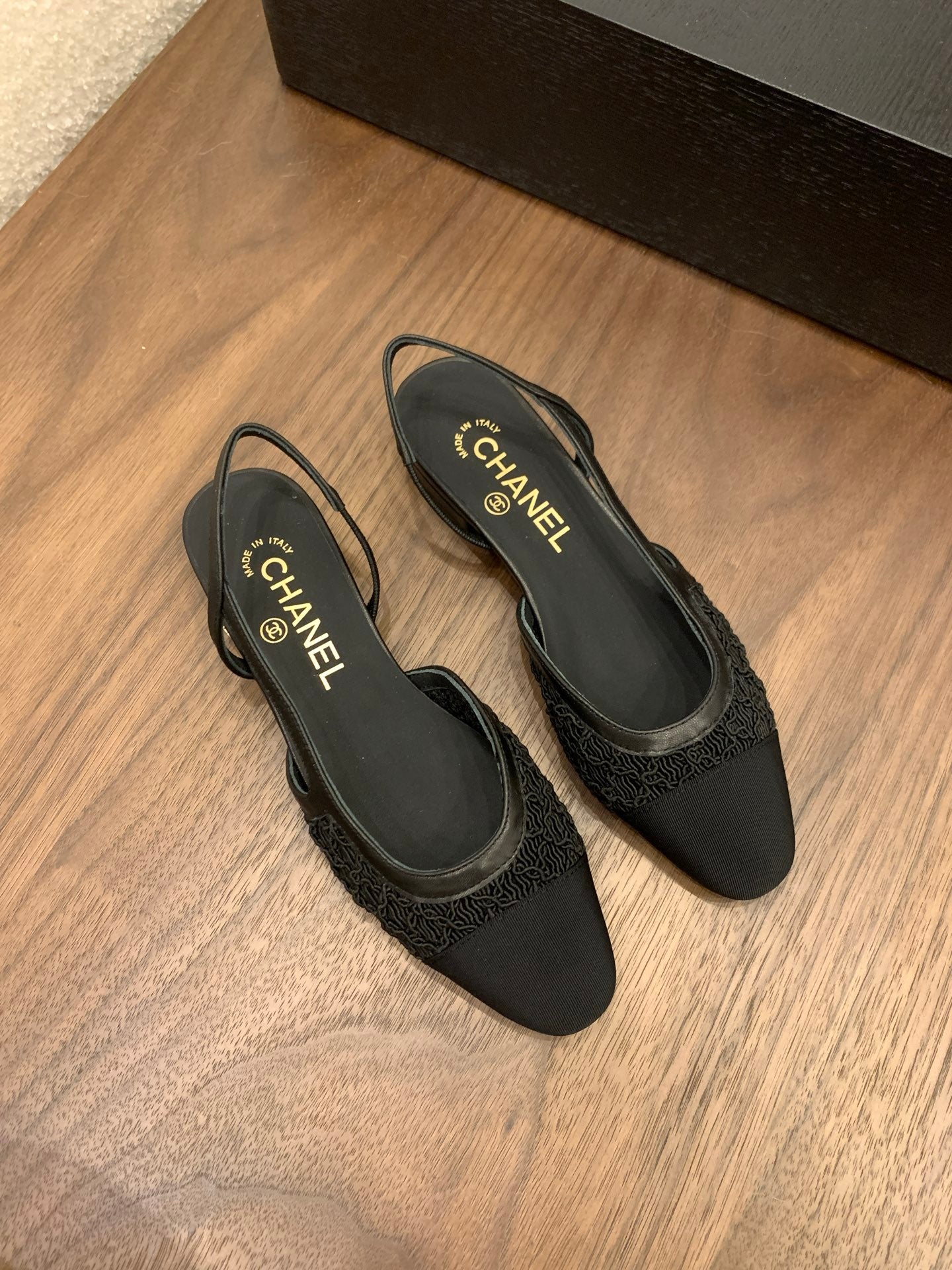 CC 25 Slingback Flat Black Fabric Grosgrain