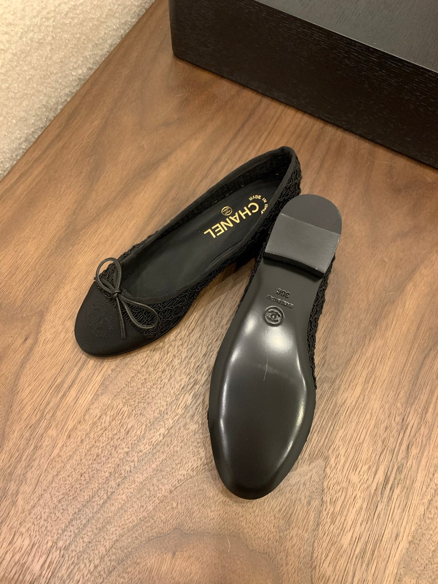 CC 25 Ballet Flat Black Fabric Grosgrain