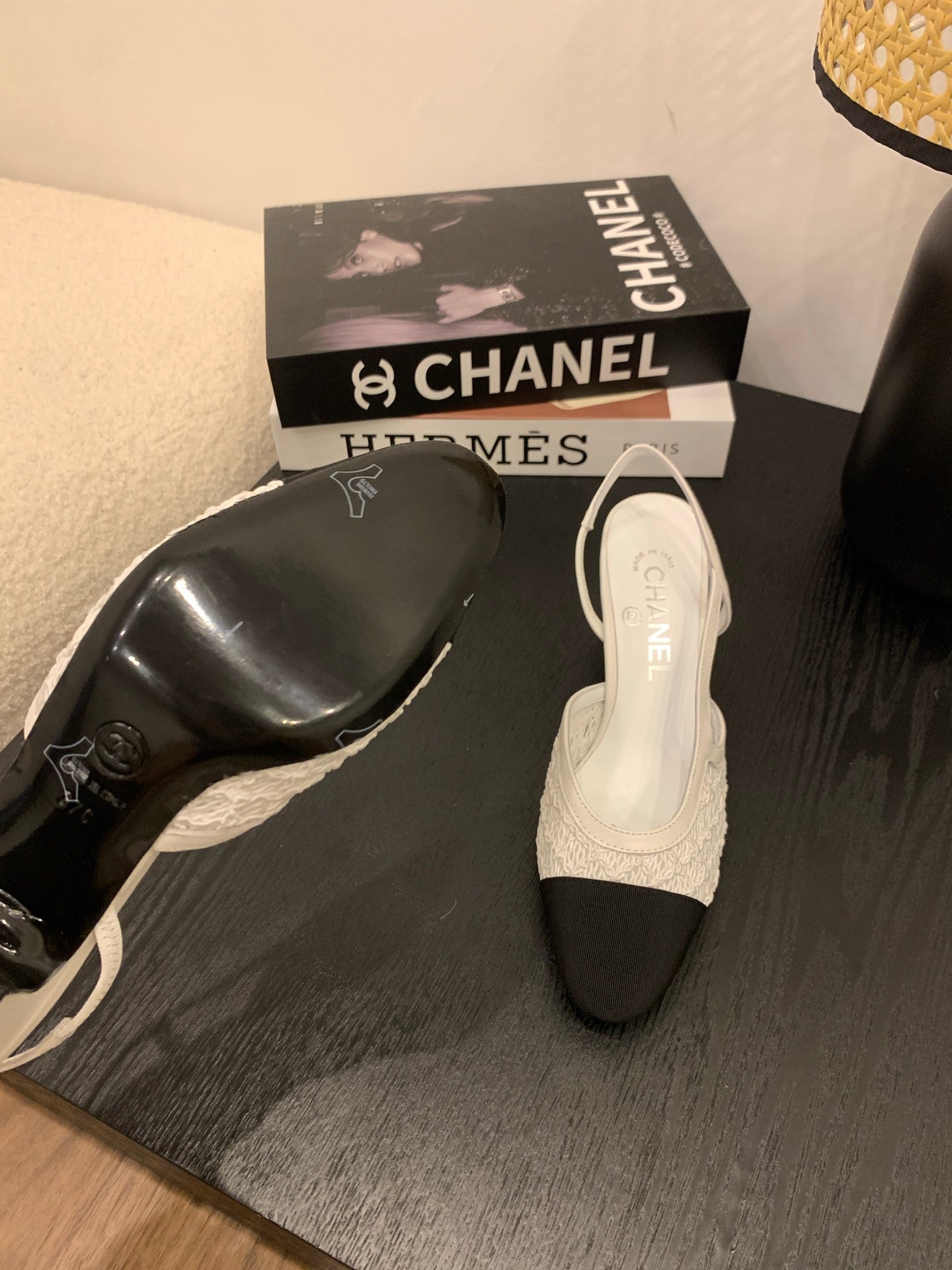 CC 25 Slingback 50mm White Fabric Grosgrain