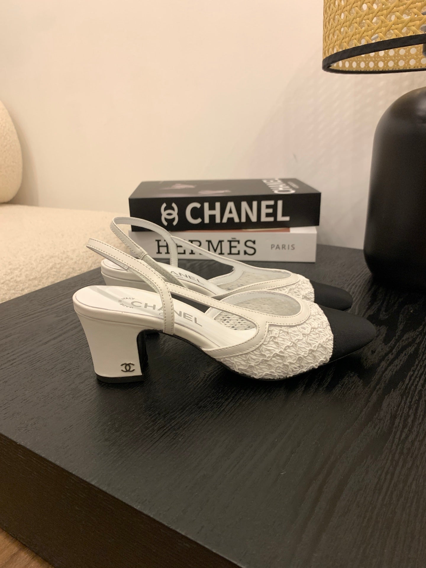 CC 25 Slingback 50mm White Fabric Grosgrain