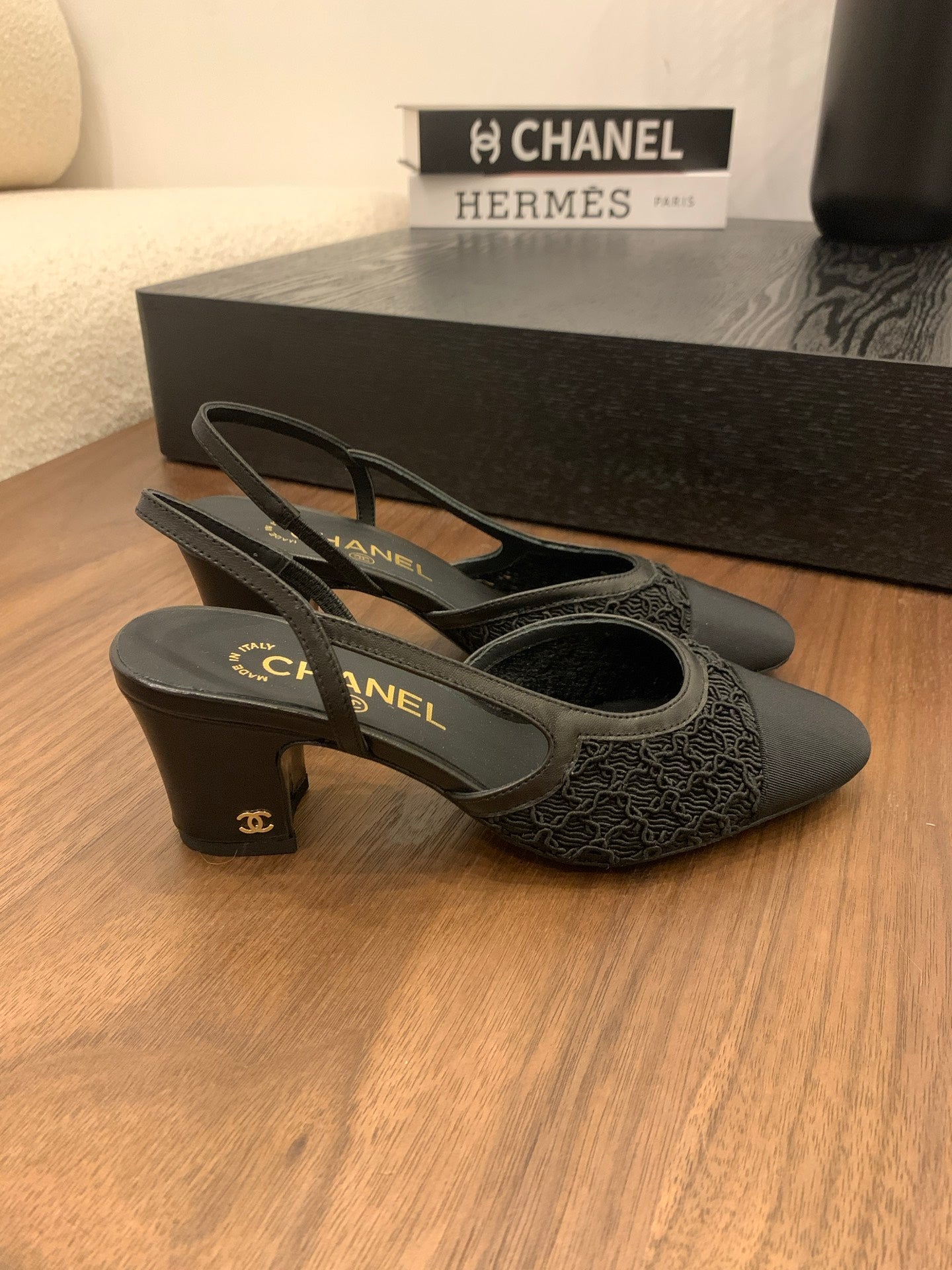 CC 25 Slingback 50mm Black Fabric Grosgrain