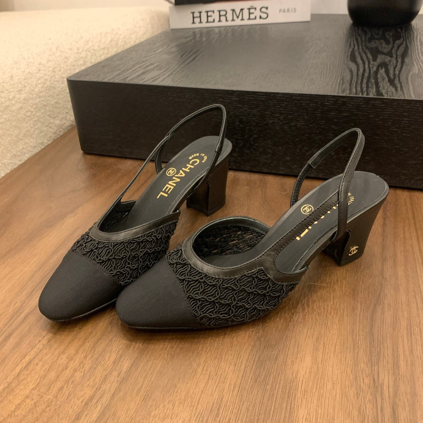 CC 25 Slingback 50mm Black Fabric Grosgrain