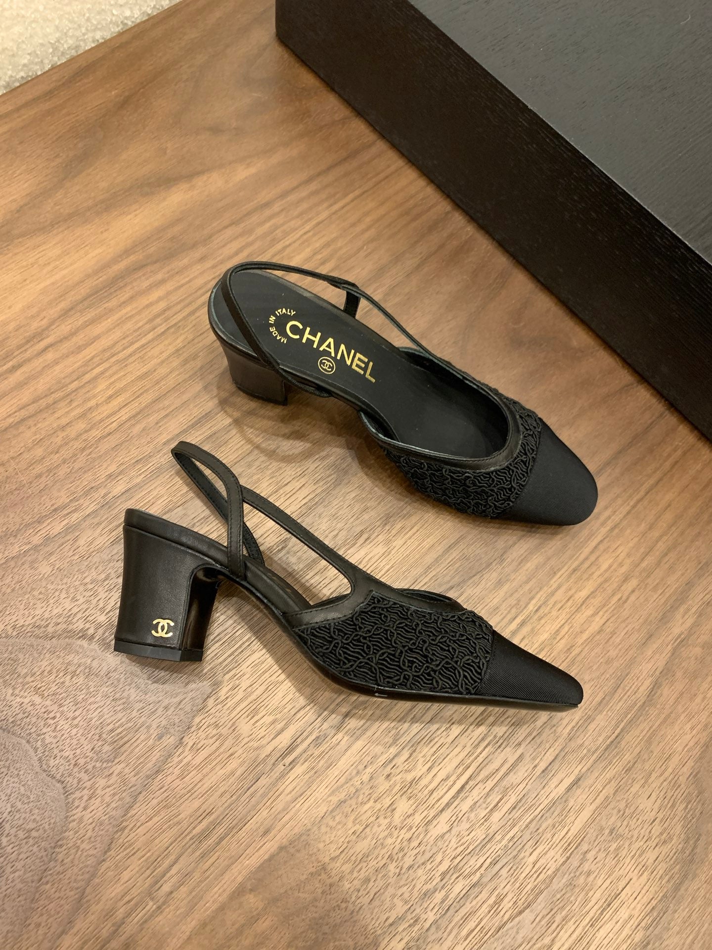 CC 25 Slingback 50mm Black Fabric Grosgrain