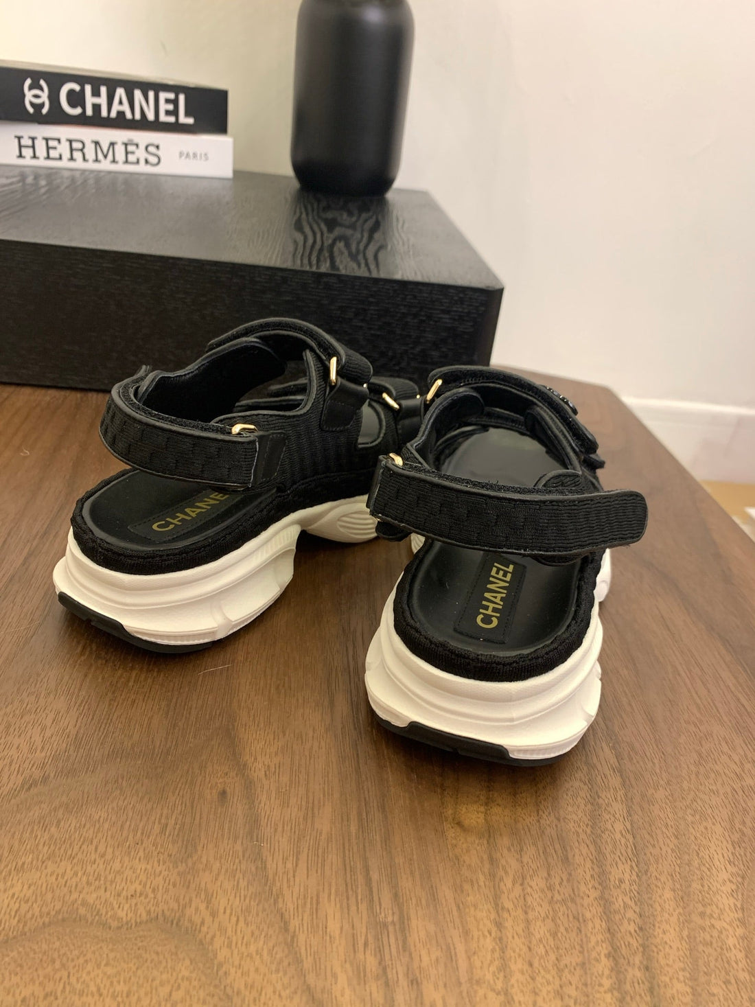 CC Toe Sandals Black Canvas Mix Leather 299541