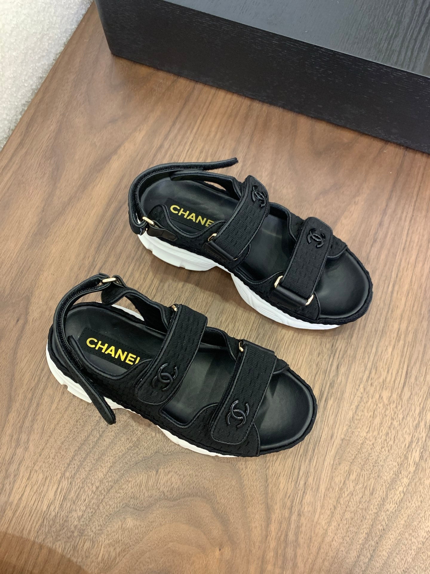 CC Toe Sandals Black Canvas Mix Leather 299541