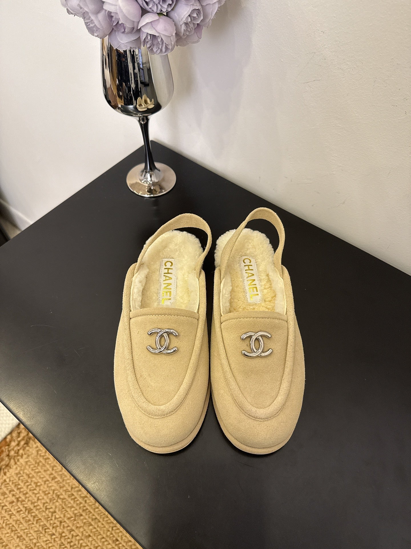 CC 25A Slingback Loafer Light Beige Sherpa Suede