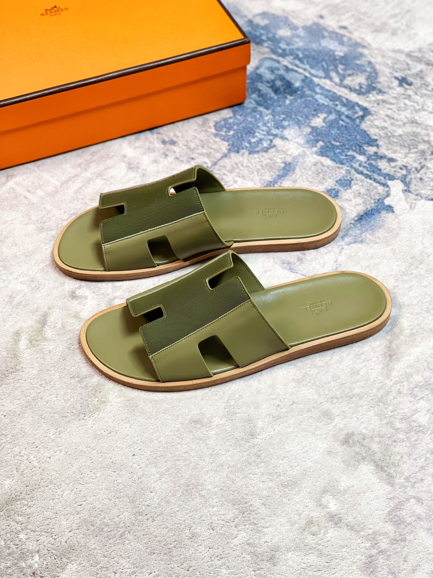 HM Men's Izmir Slide Olive Green Cowhide 231028