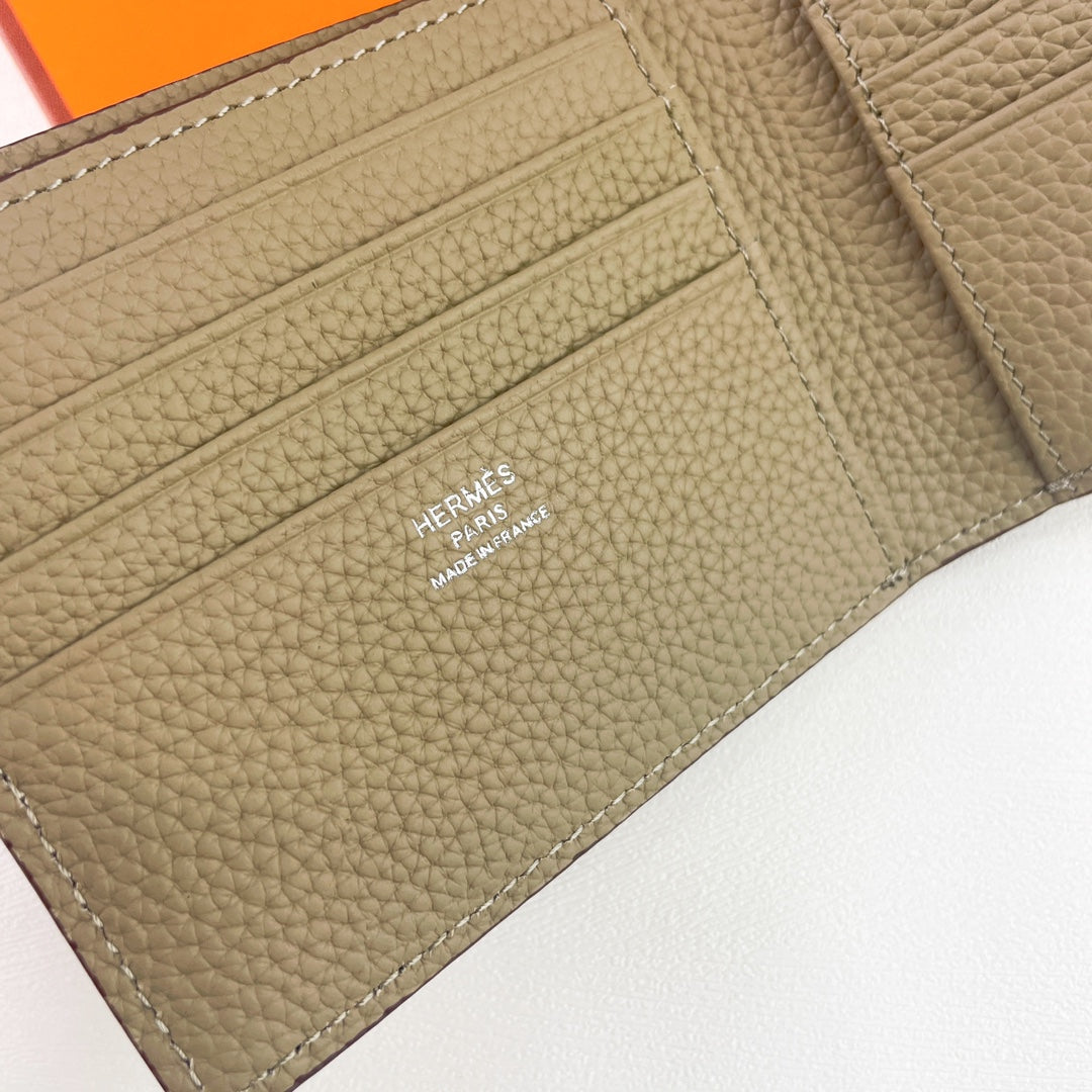 HM SILK’IN MEN’S SHORT WALLET 11.5 KHAKI GRAINED CALFSKIN