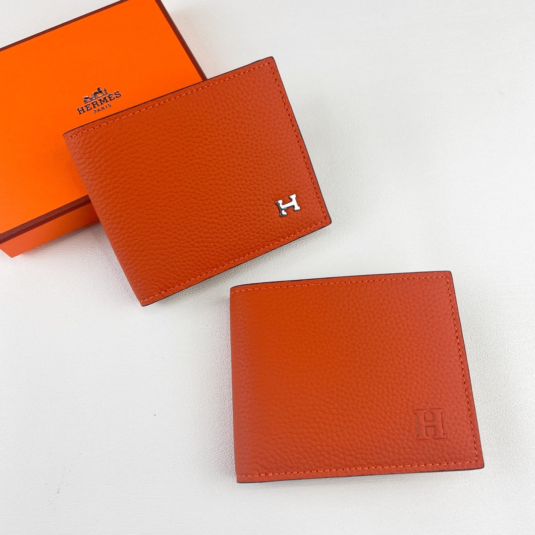 HM SILK’IN MEN’S SHORT WALLET 11.5 ORANGE GRAINED CALFSKIN