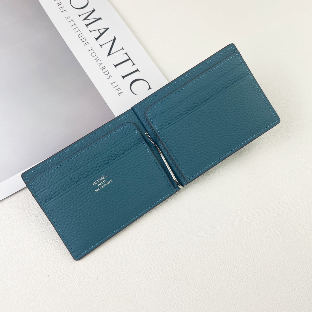 HM SILK’IN DOLLAR WALLET 11 CERULEAN GRAINED CALFSKIN