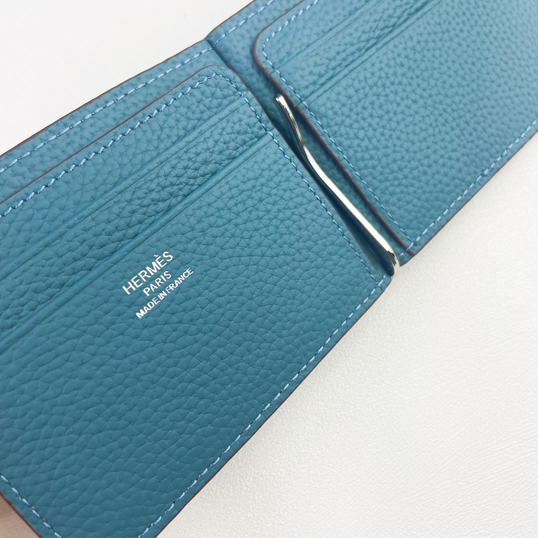 HM SILK’IN DOLLAR WALLET 11 CERULEAN GRAINED CALFSKIN