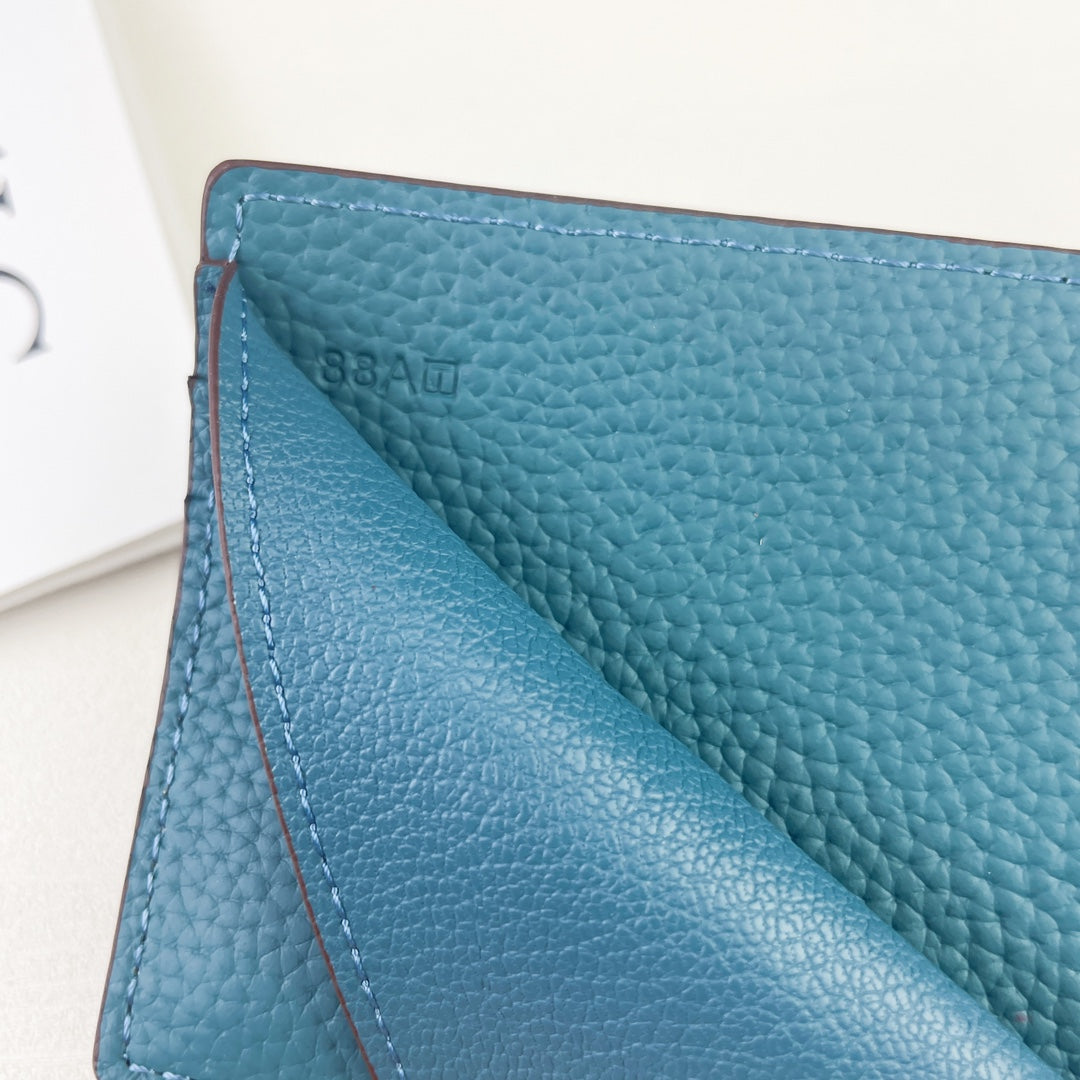 HM SILK’IN DOLLAR WALLET 11 CERULEAN GRAINED CALFSKIN