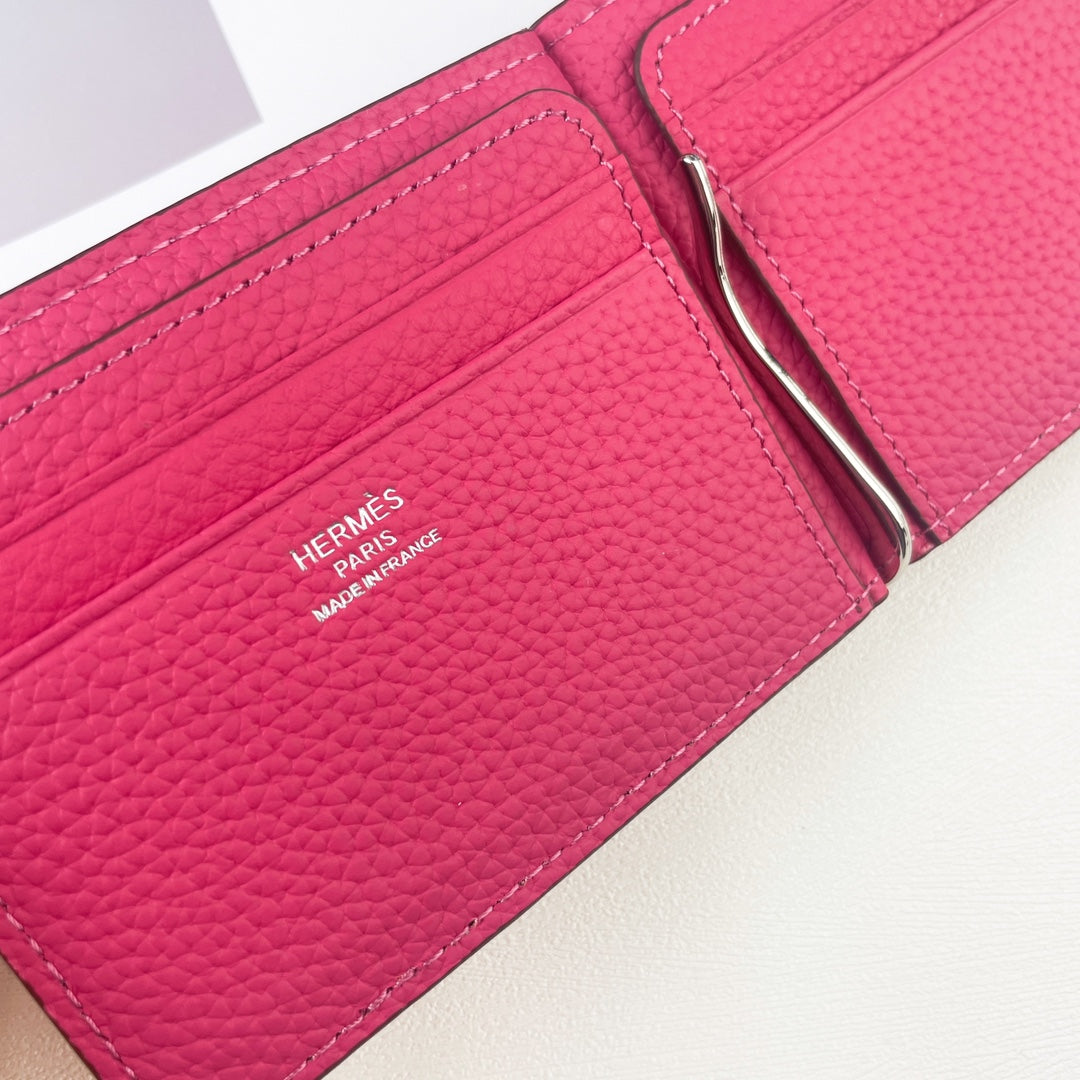 HM SILK’IN DOLLAR WALLET 11 RED PINK GRAINED CALFSKIN