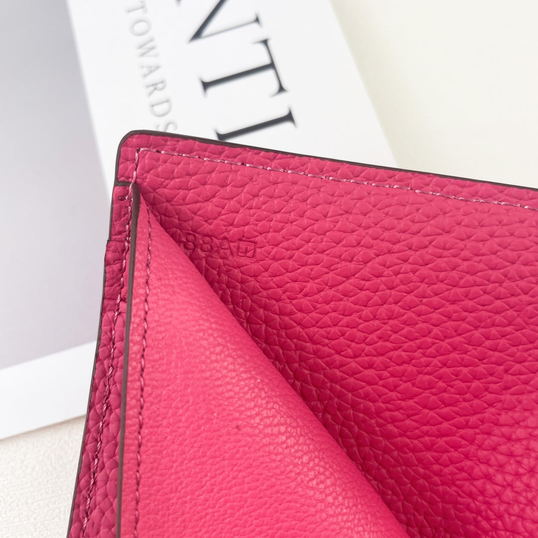 HM SILK’IN DOLLAR WALLET 11 RED PINK GRAINED CALFSKIN