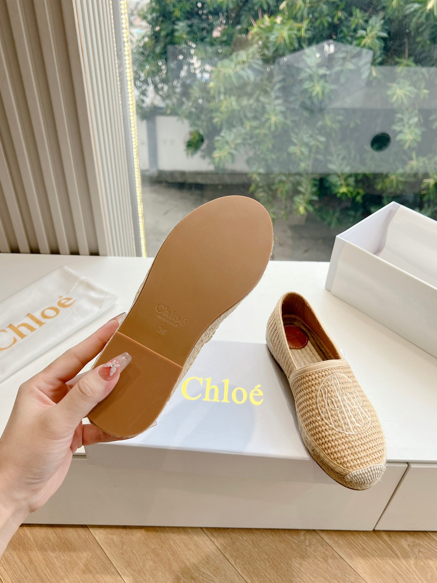 CHLOÃ‰ WOVEN LOAFER IN TAN BEIGE RAFFIA