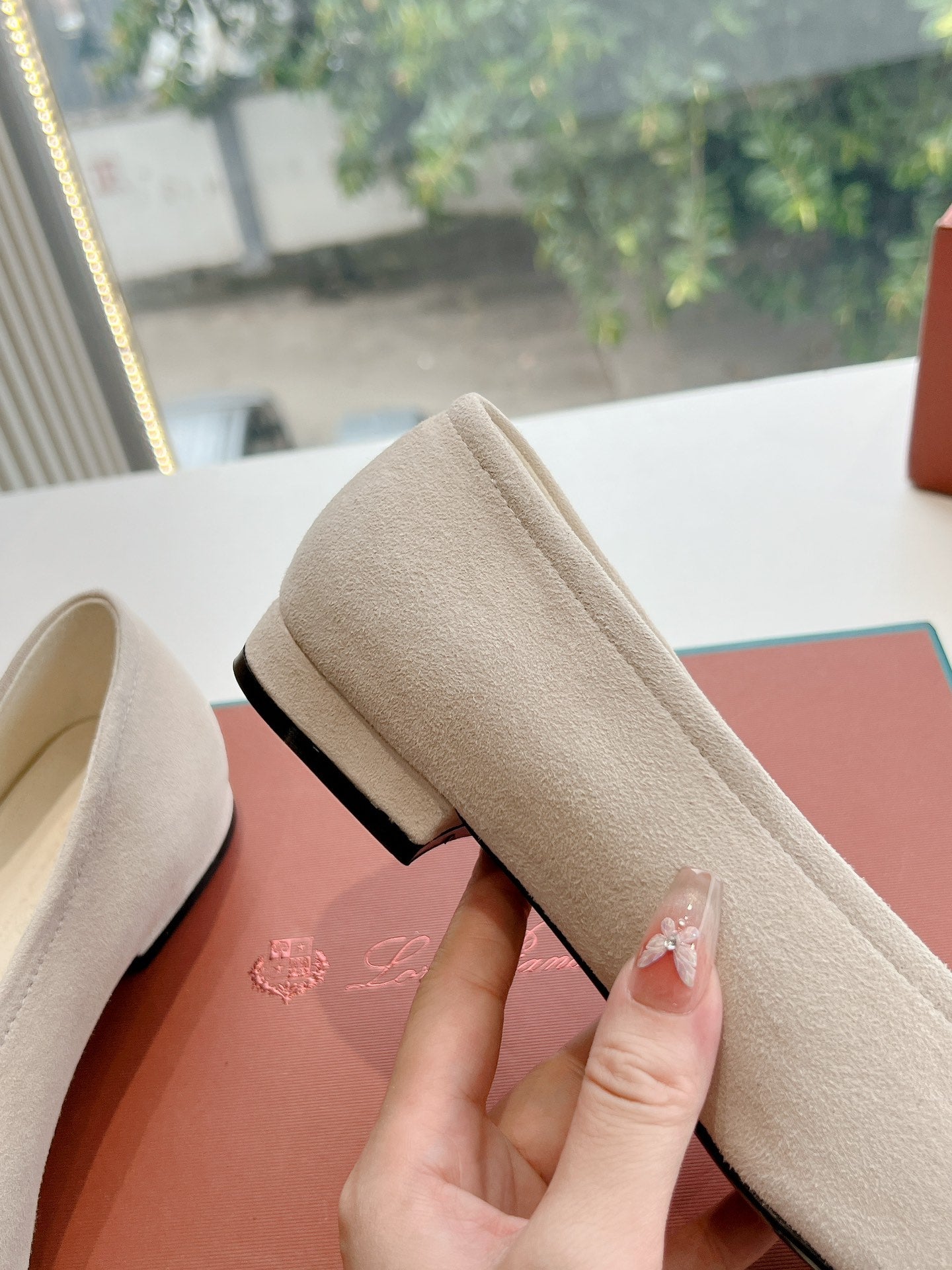 rebecca ballerina flat grey suede