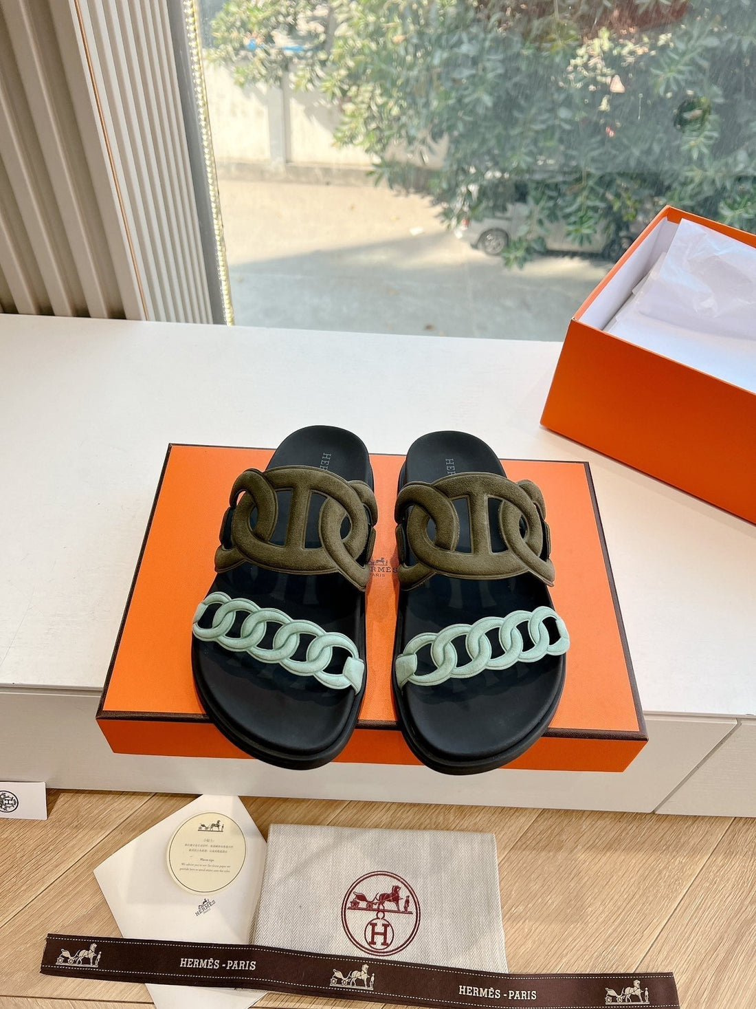 HM 25 Extra Sandal Khaki Tiffany Blue Calfskin