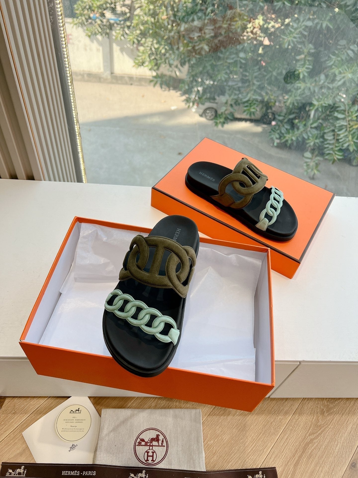 HM 25 Extra Sandal Khaki Tiffany Blue Calfskin