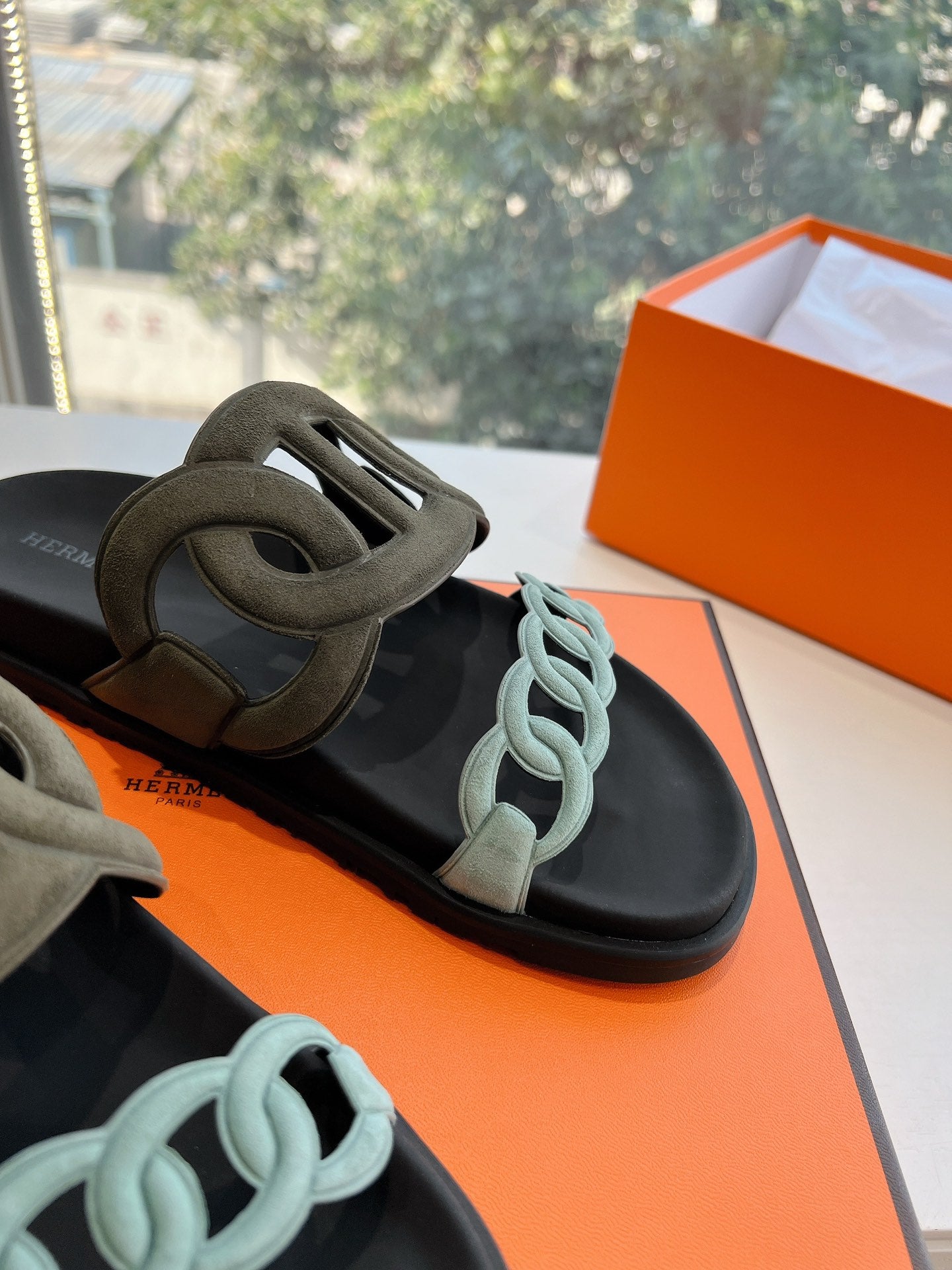 HM 25 Extra Sandal Khaki Tiffany Blue Calfskin