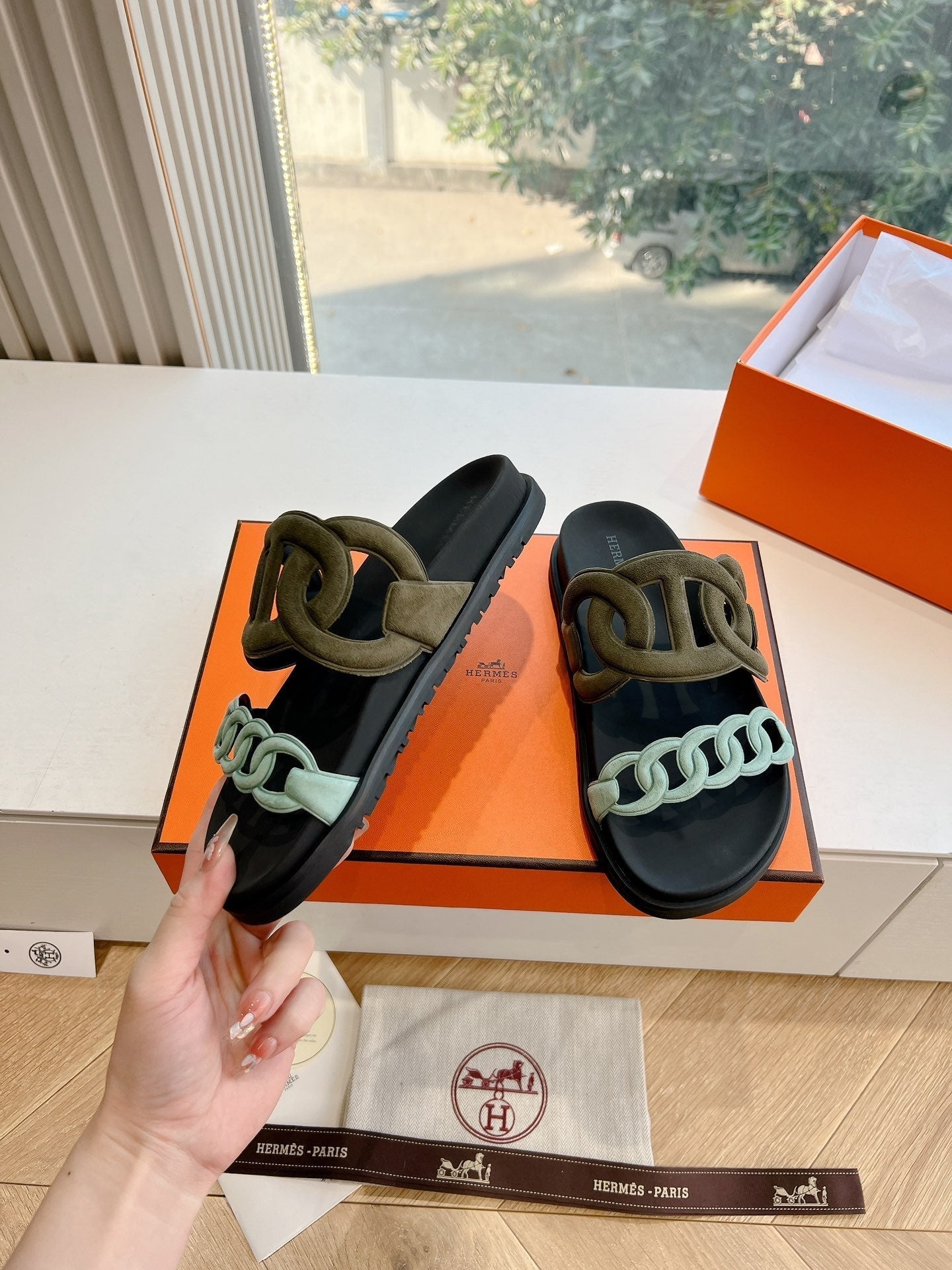 HM 25 Extra Sandal Khaki Tiffany Blue Calfskin