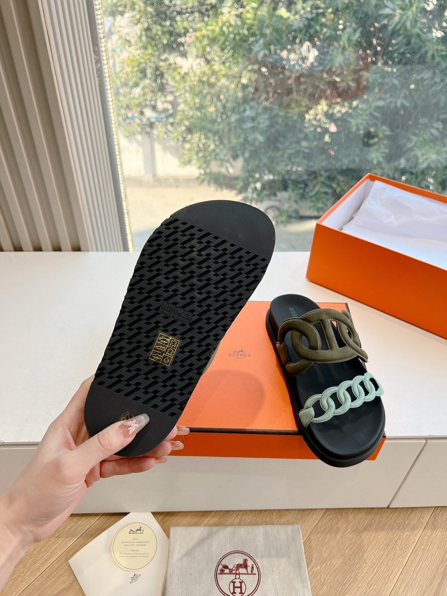 HM 25 Extra Sandal Khaki Tiffany Blue Calfskin