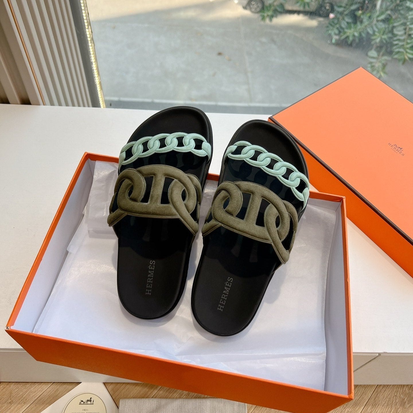 HM 25 Extra Sandal Khaki Tiffany Blue Calfskin